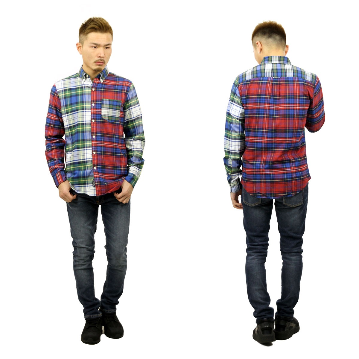 ����ꥫ�󥤡����� ����� ��� ������ AMERICAN EAGLE Ĺµ����� �ܥ�������󥷥��  AEO PATCHWORK OXFORD SHIRT 0153-9836-900 A04B B1C C1D D6E E07F