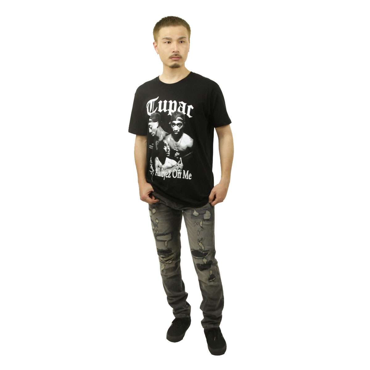 �ߥ塼���å��ƥ� ��� �Х��T����� ������ MUSIC TEE Ⱦµ ���å�T����� 2�ѥå� 2PAC TUPAC ALL EYEZ BW MUSIC ROCK TEE BLACK