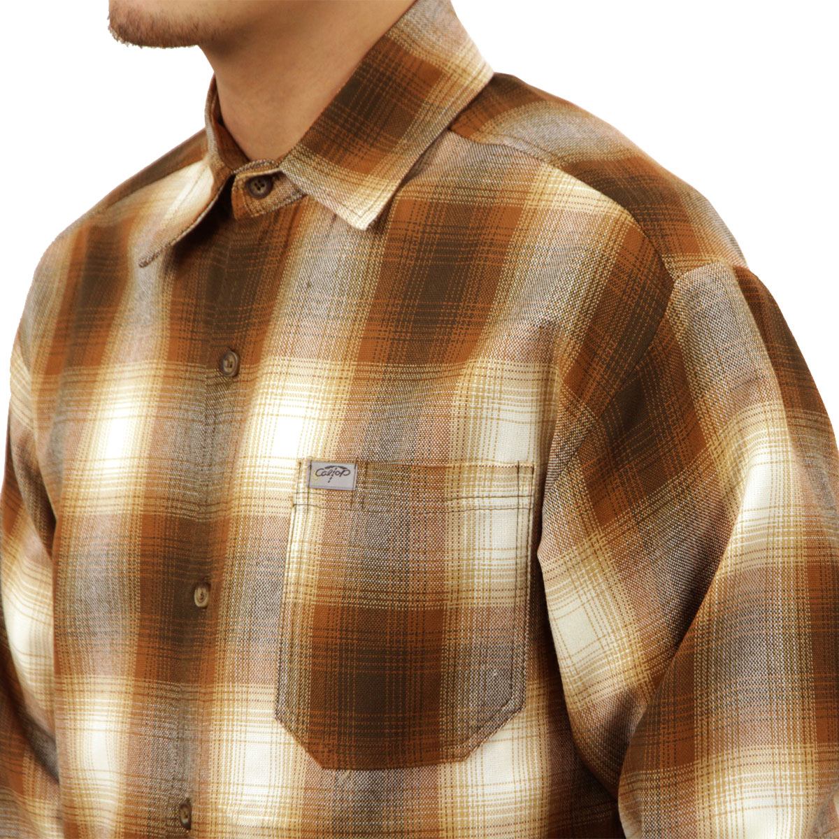 �����ȥå� ��� Ĺµ����� ������ CALTOP ACRYLIC OMBRE CHECK LONG SLEEVE SHIRTS Ĺµ �����ȥå� ����ȥå� �����å������ �ե�ͥ륷��� �ͥ륷��� ����֥� ������ɥ������� 2000LS CARAMEL