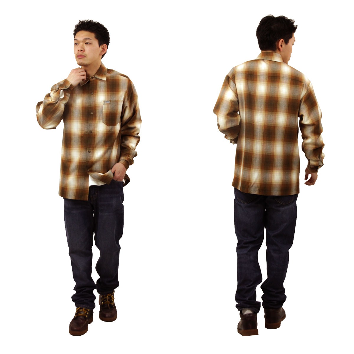 �����ȥå� ��� Ĺµ����� ������ CALTOP ACRYLIC OMBRE CHECK LONG SLEEVE SHIRTS Ĺµ �����ȥå� ����ȥå� �����å������ �ե�ͥ륷��� �ͥ륷��� ����֥� ������ɥ������� 2000LS CARAMEL