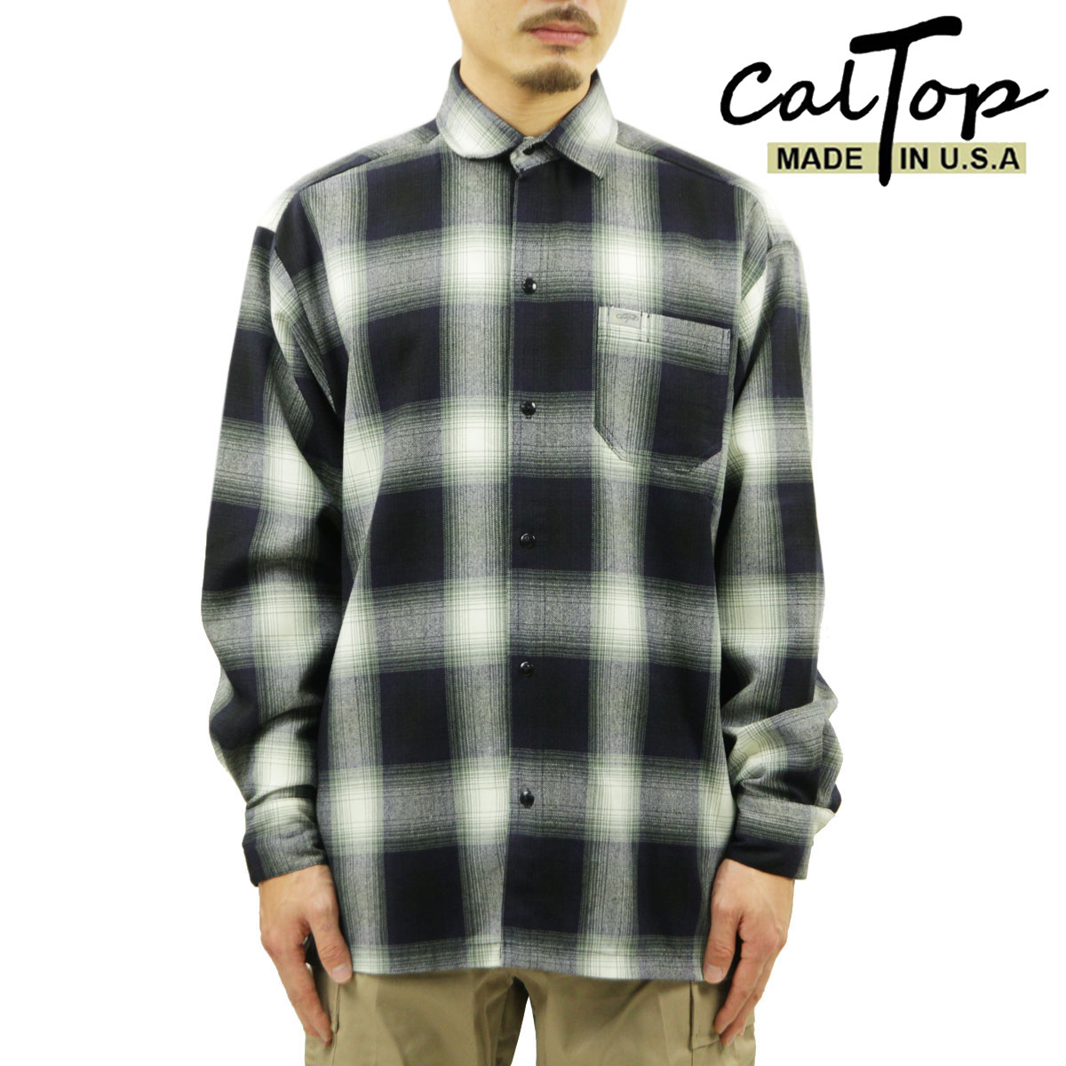 �����ȥå� Ĺµ����� ��� ������ CALTOP ACRYLIC OMBRE CHECK LONG SLEEVE SHIRTS Ĺµ ����ȥå� �����å������ �ե�ͥ륷��� �ͥ륷��� ����֥� ������ɥ������� 2000LS NAVY / IVORY AC3B B1C C1D D6E E06F