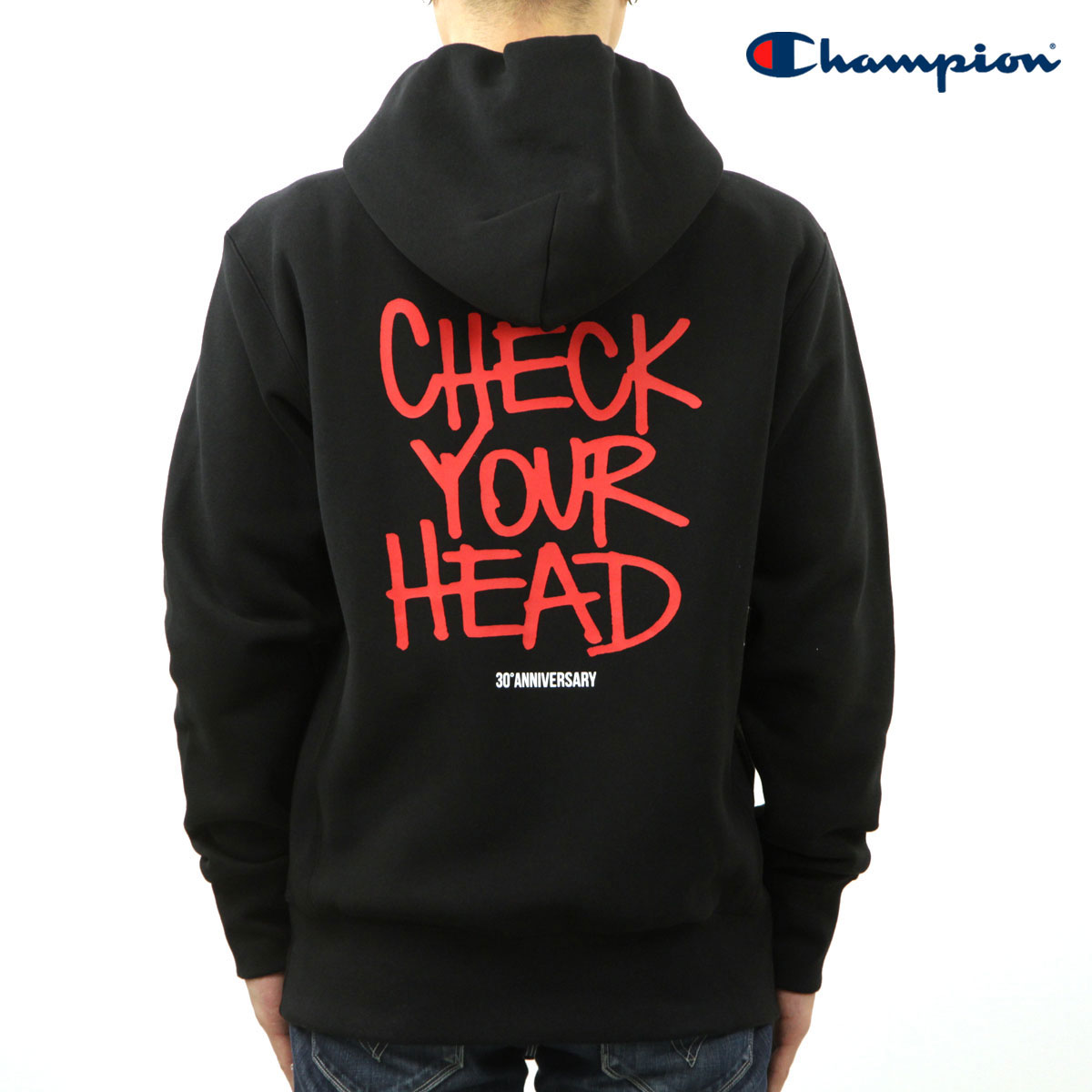 �����ԥ��� ��� �ѡ����� ������ CHAMPION �ӡ����ƥ����ܡ����� �ץ륪���С� �ա��ǥ��� CHAMPION X BEASTIE BOYS TCV REVERSE WEAVE SOFT FLEECE "CHECK YOUR HEAD" HOODED SWEATSHIRT 219279 KK001 NBK BLACK