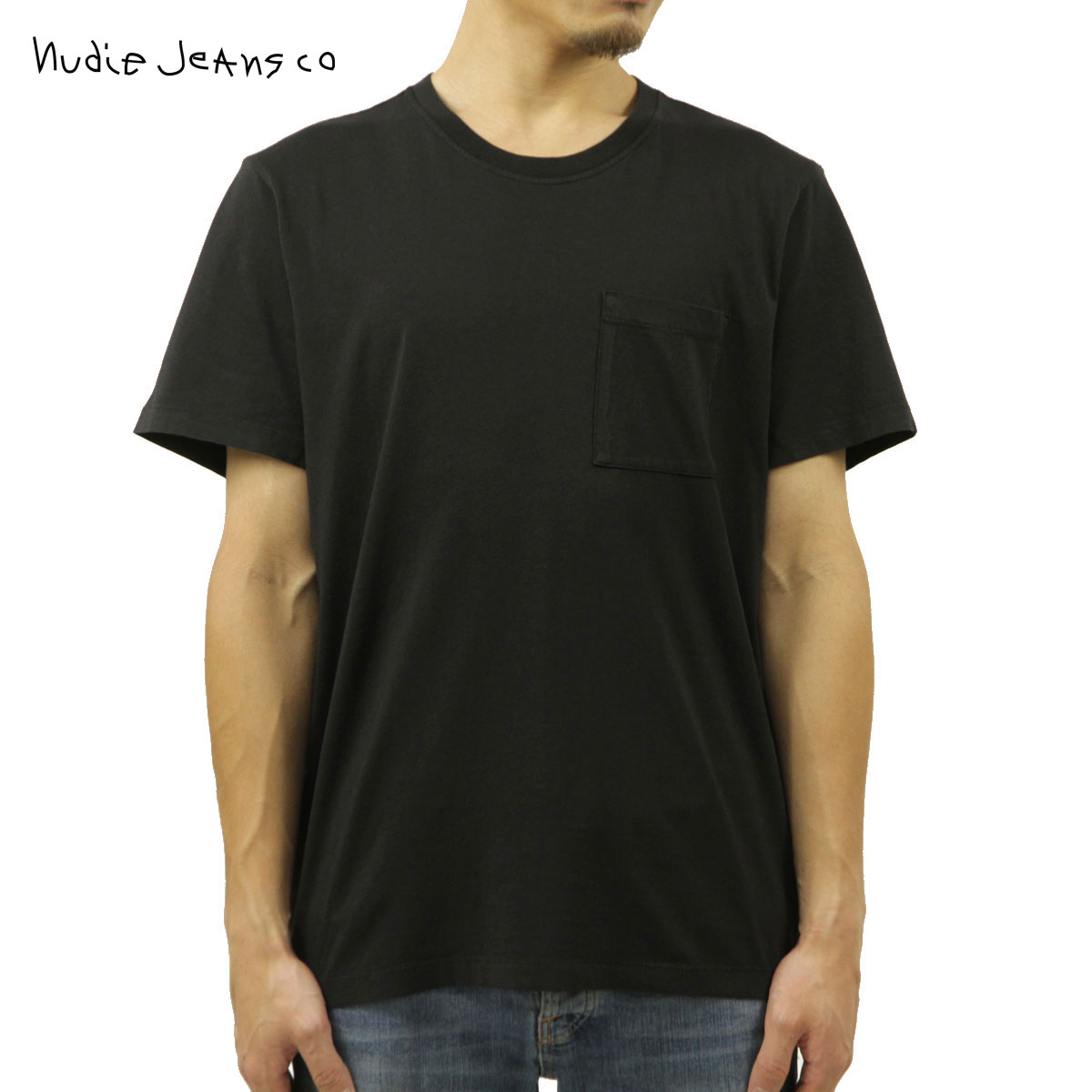 ̡ǥ ݥT  Ź Nudie Jeans ȾµT ̵ ݥåT ROY CREW NECK ONE POCKET TEE BLACK B01 131687 A62B B1C C1D D1E E13F