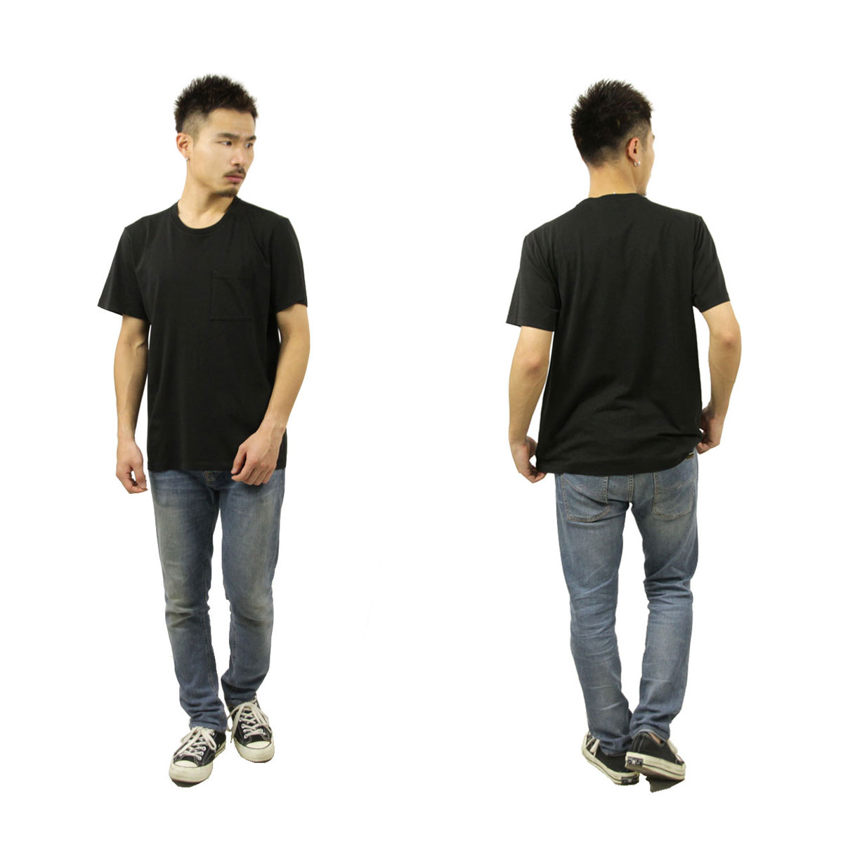 ̡ǥ ݥT  Ź Nudie Jeans ȾµT ̵ ݥåT ROY CREW NECK ONE POCKET TEE BLACK B01 131687 A62B B1C C1D D1E E13F