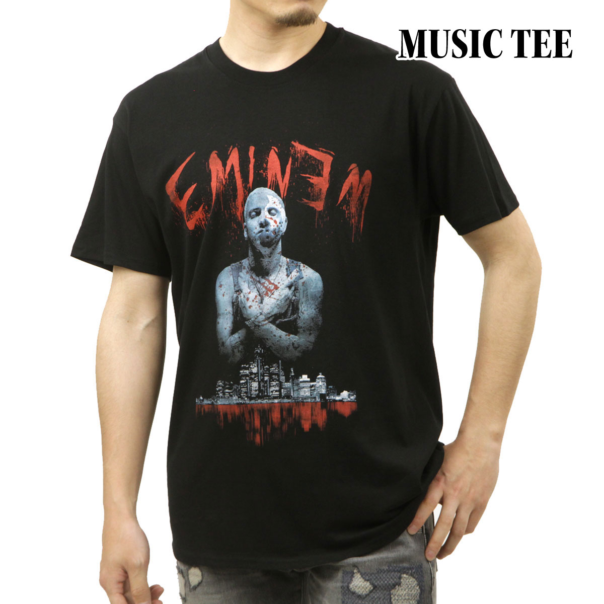 �ߥ塼���å��ƥ� ��� �Х��T����� ������ MUSIC TEE Ⱦµ ���å�T����� ���ߥͥ� EMINEM BLOODY MUSIC ROCK TEE BLACK AB5B B1C C1D D1E E13F