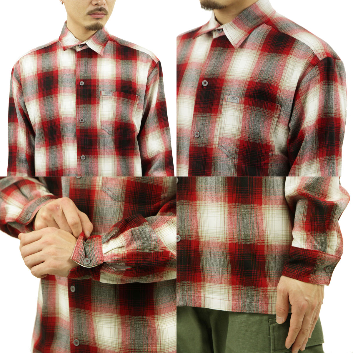 ȥå Ĺµ   CALTOP ACRYLIC OMBRE CHECK LONG SLEEVE SHIRTS Ĺµ ȥå å եͥ륷 ͥ륷 ֥ ɥ 2000LS RED / WHITE AC3B B1C C1D D6E E11F