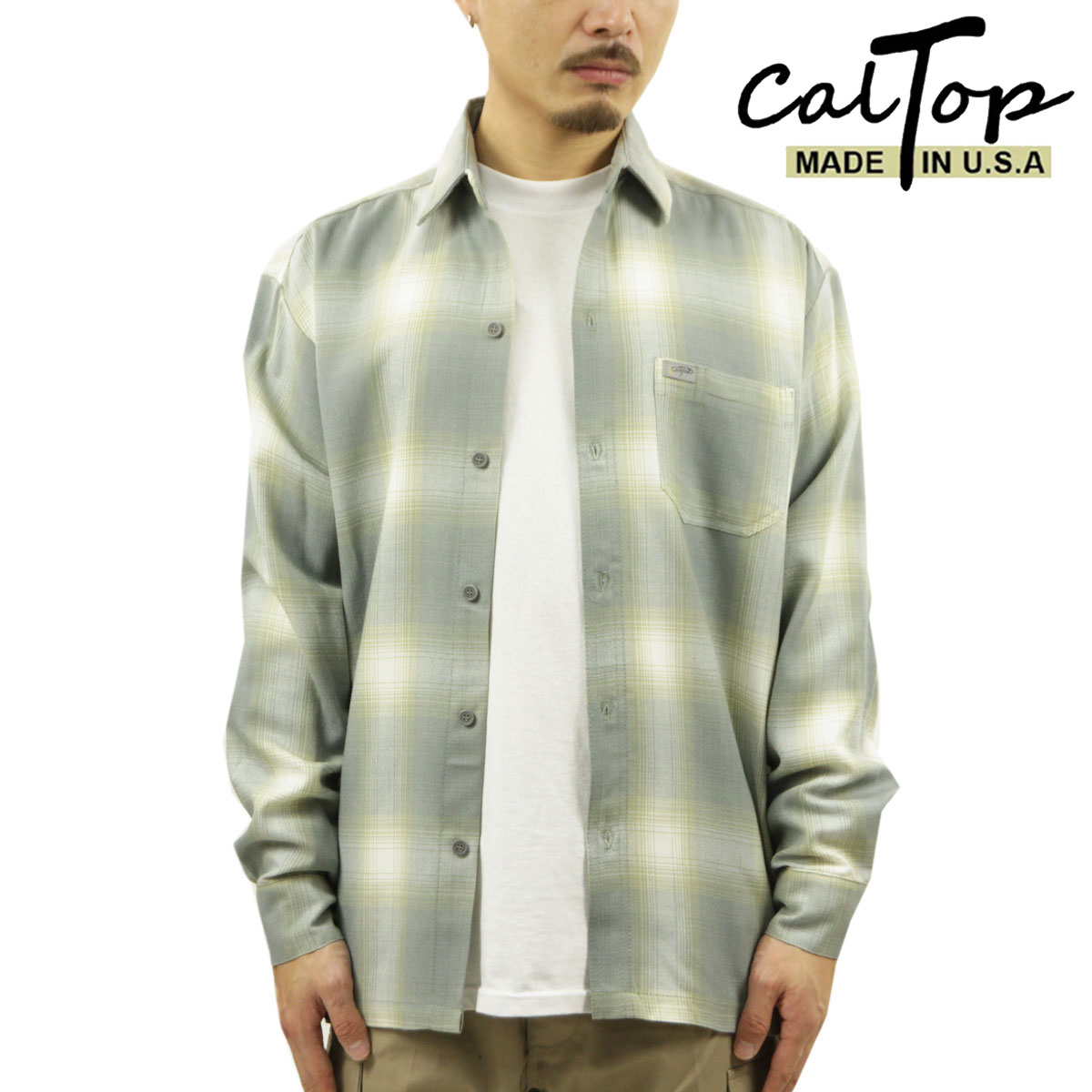 ȥå Ĺµ   CALTOP ACRYLIC OMBRE CHECK LONG SLEEVE SHIRTS Ĺµ ȥå å եͥ륷 ͥ륷 ֥ ɥ 2000LS NEW GREY AC3B B1C C1D D6E E02F