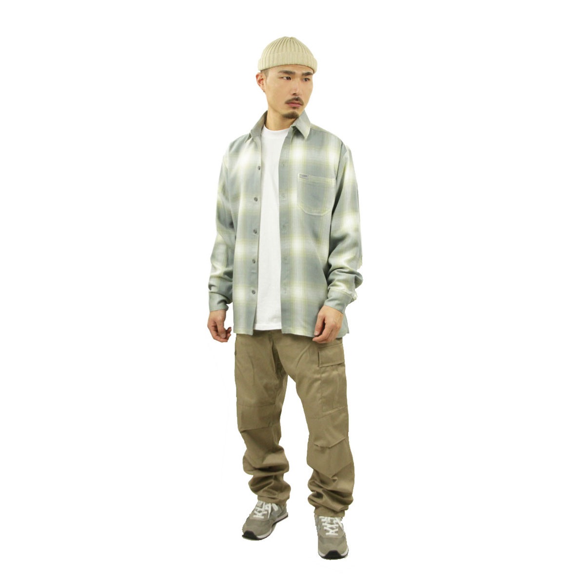 ȥå Ĺµ   CALTOP ACRYLIC OMBRE CHECK LONG SLEEVE SHIRTS Ĺµ ȥå å եͥ륷 ͥ륷 ֥ ɥ 2000LS NEW GREY AC3B B1C C1D D6E E02F