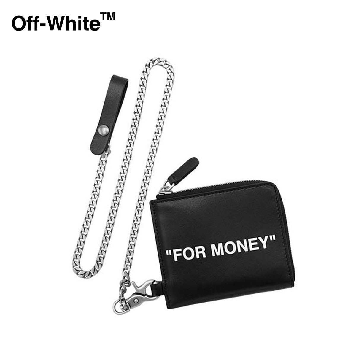 եۥ磻   ǥ  OFF-WHITE 󥦥å ޤ CALF SKIN QUOTE CHAIN WALLET BLACK WHITE OMNC021R21LEA0011001 AB3B B3C C3D D3E E13F