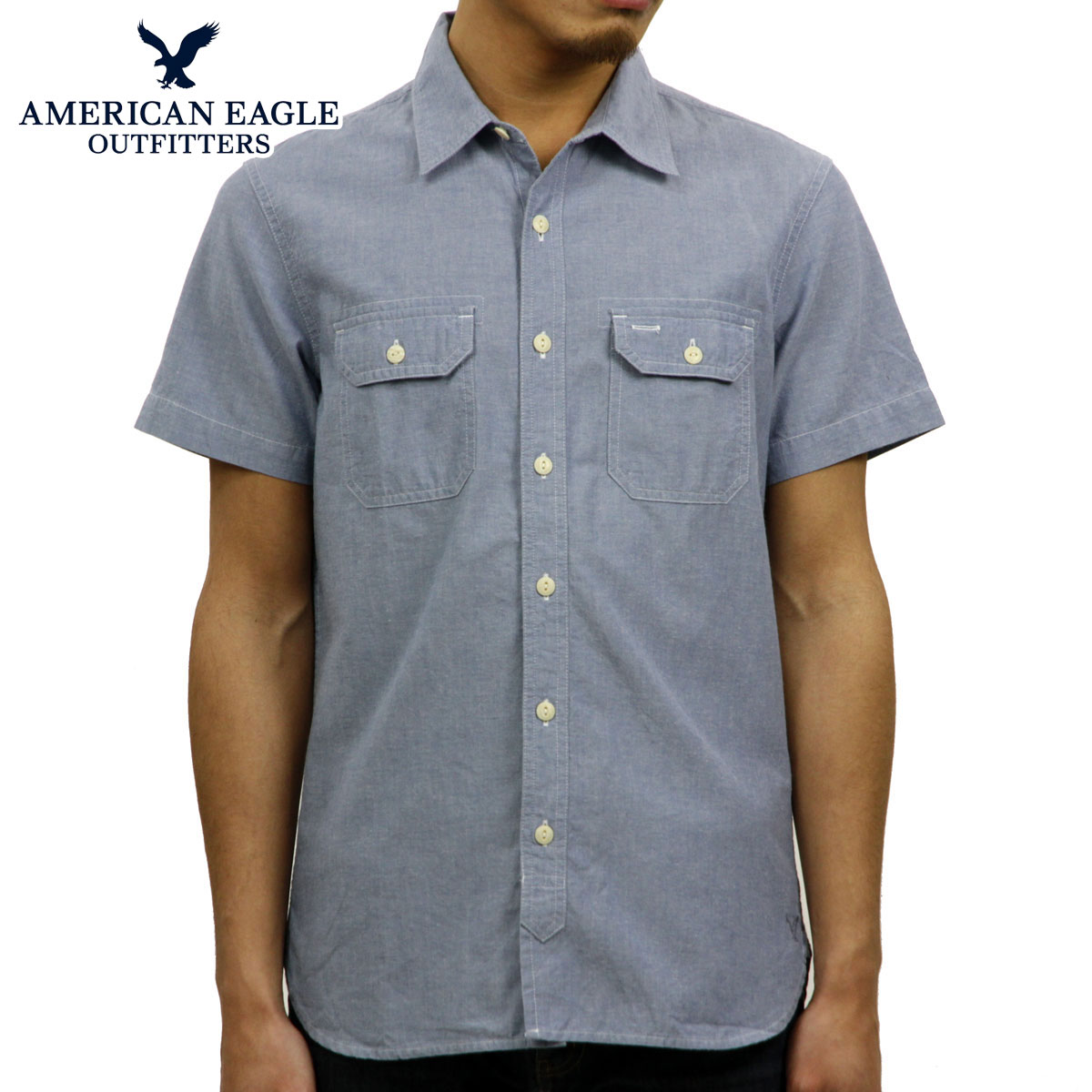 ����ꥫ�󥤡����� ����� ��� ������ AMERICAN EAGLE Ⱦµ�����  AE Chambray Short Sleeve Shirt 0154-8645 BLUE A04B B1C C1D D6E E07F