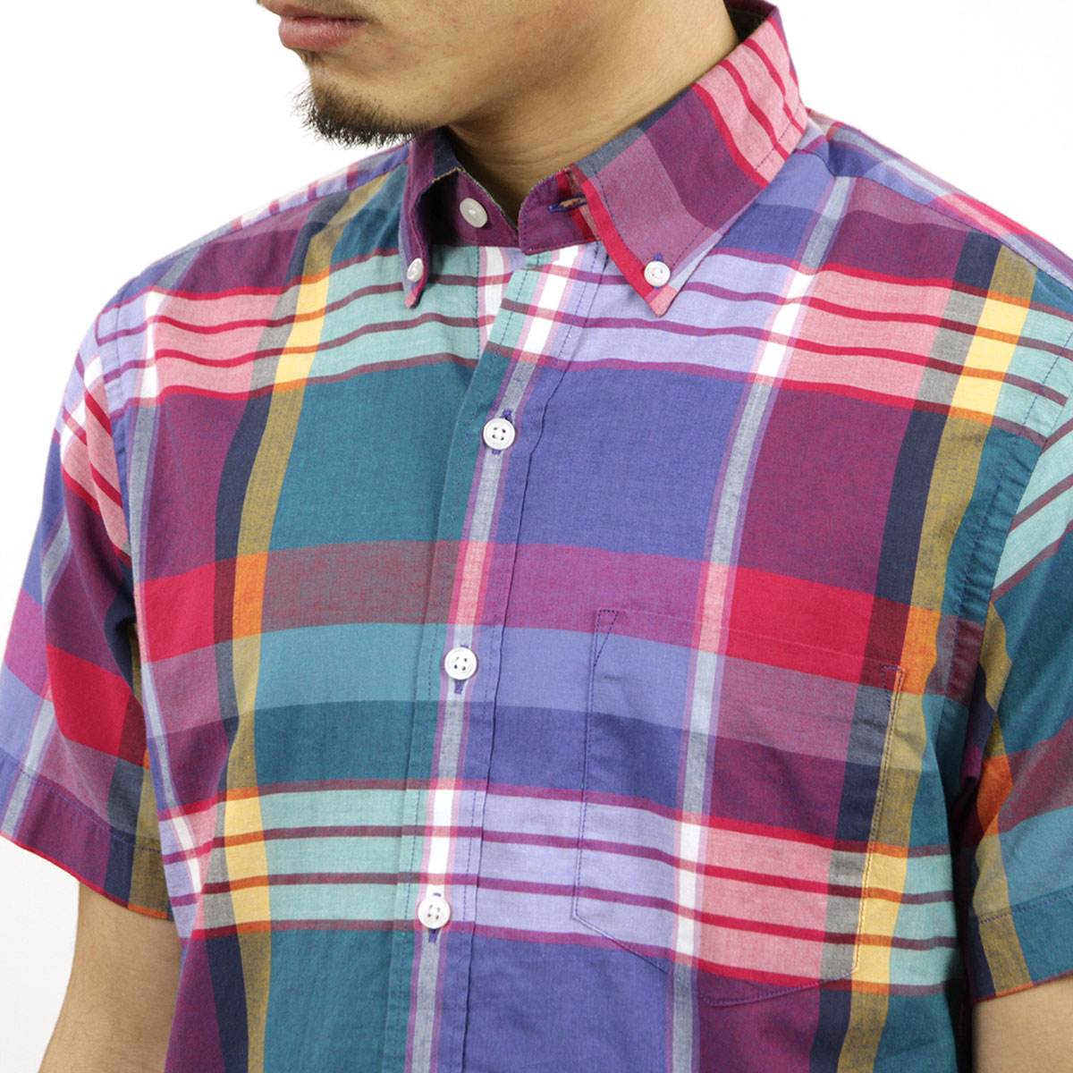 ���������롼 ����� ��� ������ J.CREW Ⱦµ�����  INDIAN COTTON SHORT-SLEEVE SHIRT IN SUNSET PLAID A38B B1C C1D D6E E07F