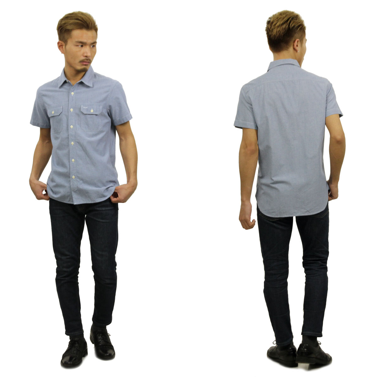 ����ꥫ�󥤡����� ����� ��� ������ AMERICAN EAGLE Ⱦµ�����  AE Chambray Short Sleeve Shirt 0154-8645 BLUE A04B B1C C1D D6E E07F