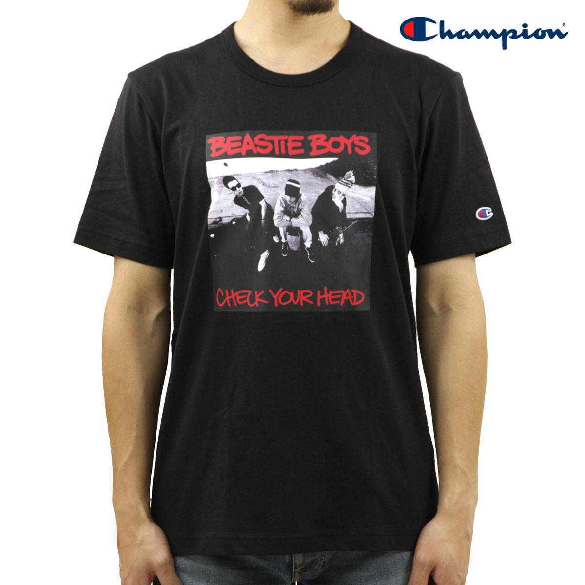�����ԥ��� ��� ȾµT����� ������ CHAMPION �ӡ����ƥ����ܡ����� �Х��T����� CHAMPION X BEASTIE BOYS ATHLETIC JERSEY COMBED "CHECK YOUR HEAD" CREWNECK T-SHIRT 219284 KK001 NBK BLACK