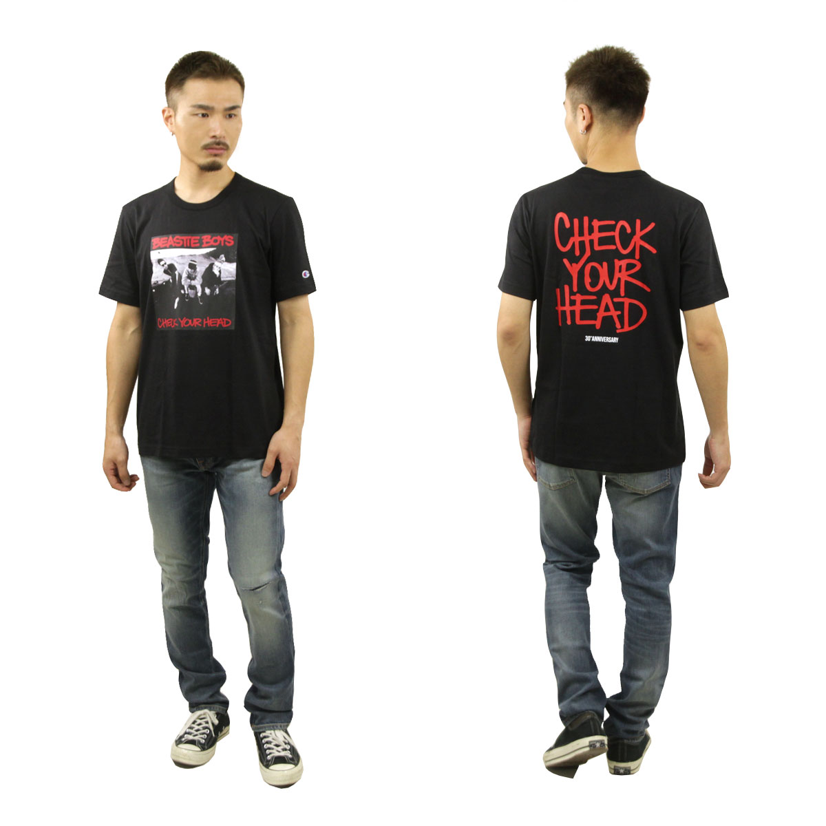 �����ԥ��� ��� ȾµT����� ������ CHAMPION �ӡ����ƥ����ܡ����� �Х��T����� CHAMPION X BEASTIE BOYS ATHLETIC JERSEY COMBED "CHECK YOUR HEAD" CREWNECK T-SHIRT 219284 KK001 NBK BLACK