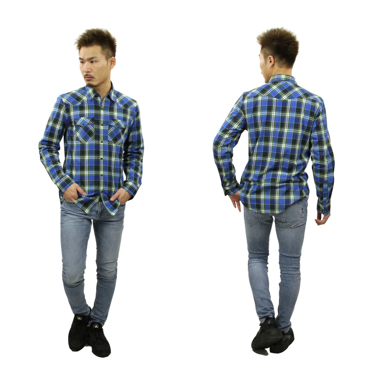 ����ꥫ�󥤡����� AMERICAN EAGLE ������ ��� ���������󥷥�� AE Plaid Western Shirt 8151-8547 BLUE A04B B1C C1D D6E E07F