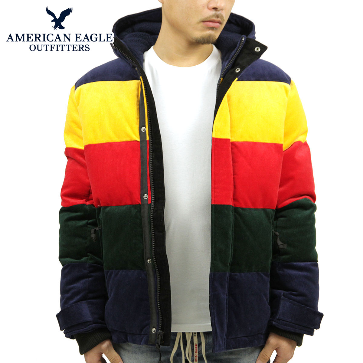 ����ꥫ�󥤡����� ���㥱�å� ��� ������ AMERICAN EAGLE �������� �ѥե������㥱�å� AE Colorblock Corduroy Puffer Jacket 0108-1250-900 A04B B1C C1D D4E E06F