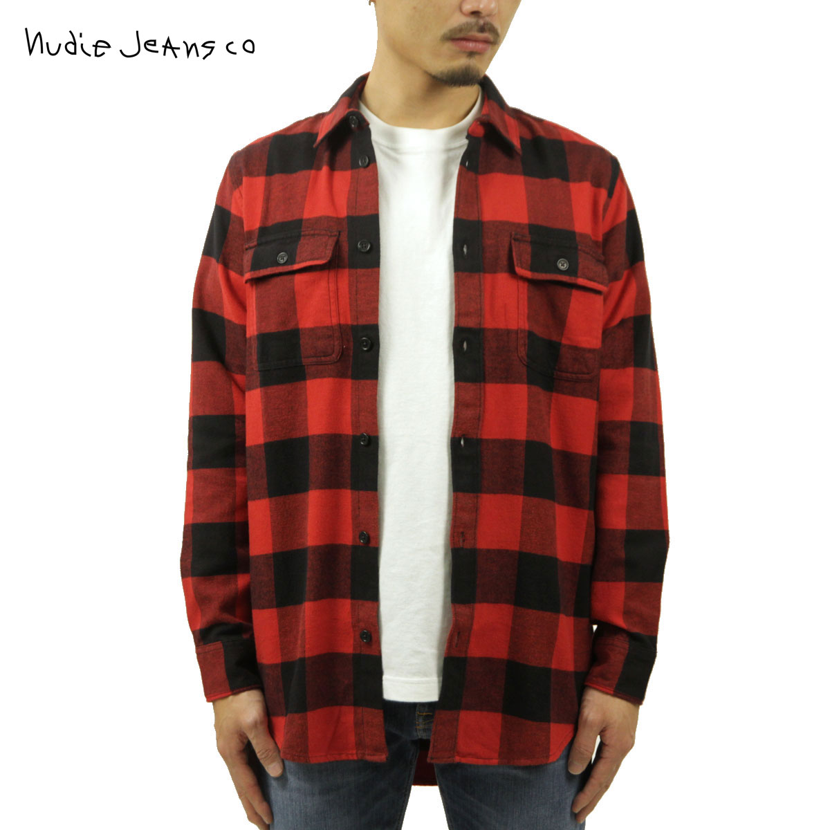 �̡��ǥ��������� ����� ��� ��������Ź Nudie Jeans �ͥ륷��� �ե��ͥ륷��� Ĺµ����� GABRIEL BUFFALO CHECK SHIRT POPPY RED R35 140665 A62B B1C C1D D6E E11F