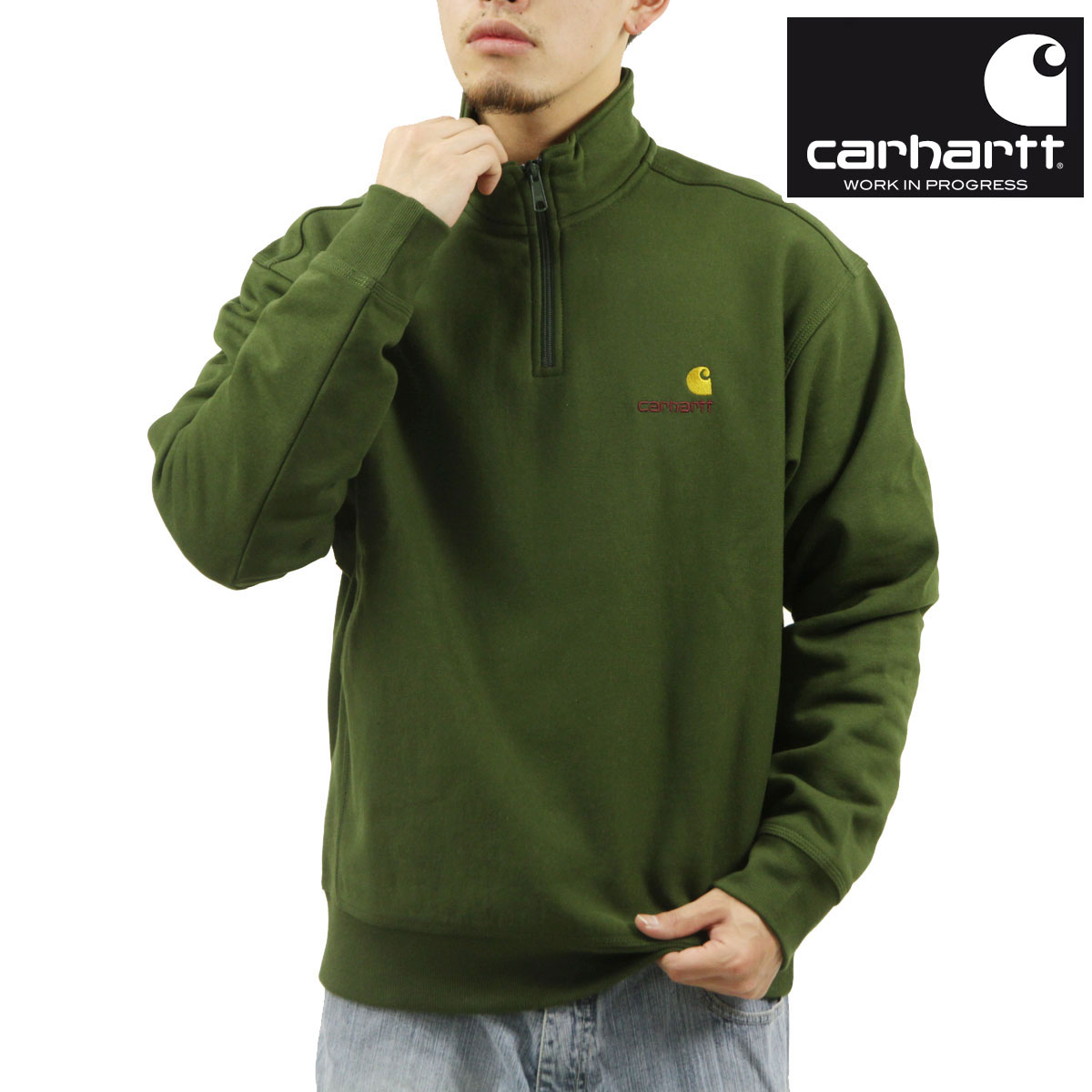 �����ϡ��� ��� �������å� ������ CARHARTT WIP �ϡ��ե��å� �ȥ졼�ʡ� ���� HALF ZIP AMERICAN SCRIPT SWEATSHIRT TARRAGON I027014 2BRXX