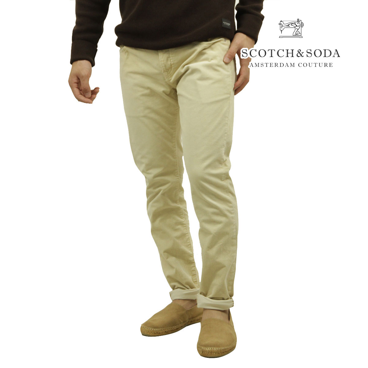 �����å�����ɥ����� ��� �����ǥ�����ѥ�� ��������Ź SCOTCH��SODA �ܥȥॹ AMS BLAUW GARMENT DYED RALSTON INSTRETCH CORDUROY PANTS 163245 0001 OFF WHITE
