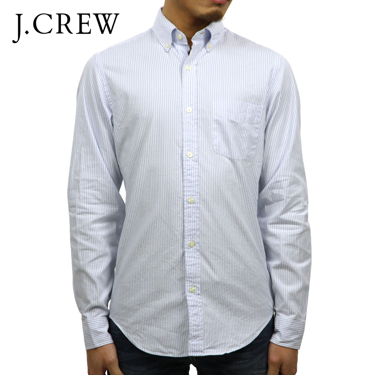 ���������롼 ����� ��� ������ J.CREW Ĺµ����� �ܥ�������󥷥��  SUNWASHED OXFORD SHIRT IN STRIPE WHITE-BLUE A38B B1C C1D D6E E01F