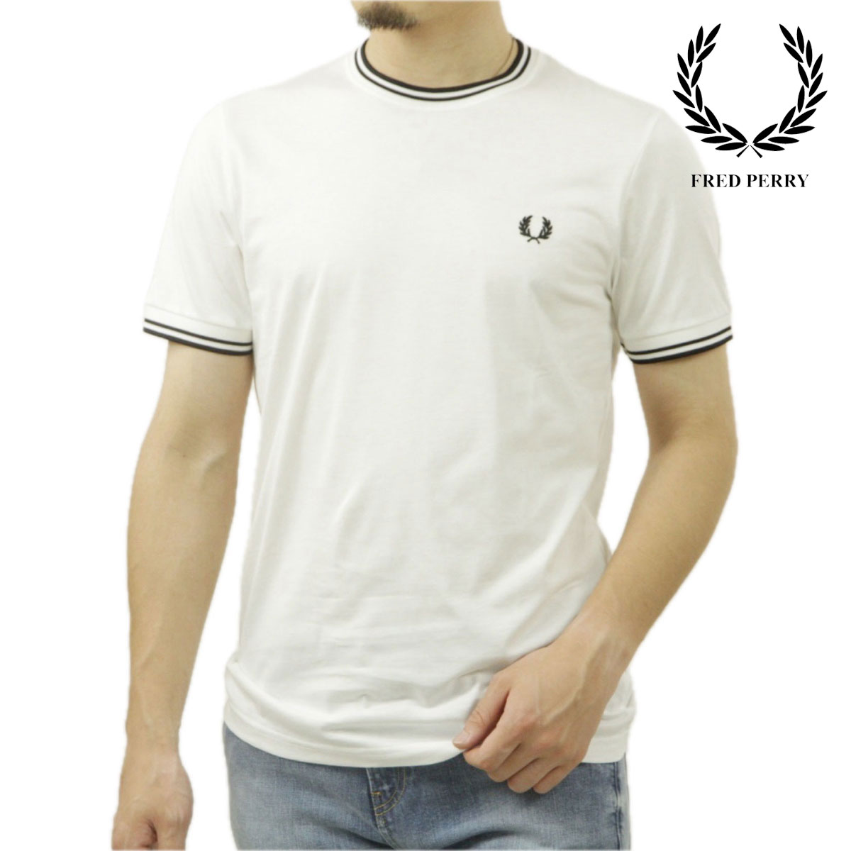 եåɥڥ꡼  ȾµT Ź FRED PERRY 롼ͥå ݥ  TWIN TIPPED SHORT SLEEVE T-SHIRT M1588 100 WHITE