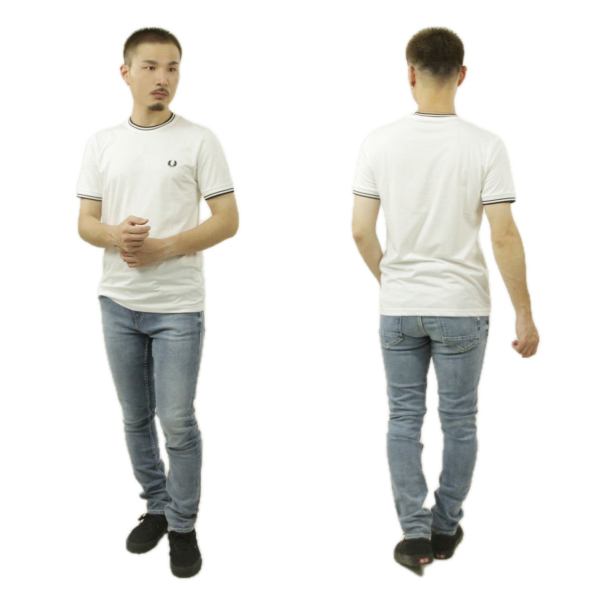 եåɥڥ꡼  ȾµT Ź FRED PERRY 롼ͥå ݥ  TWIN TIPPED SHORT SLEEVE T-SHIRT M1588 100 WHITE