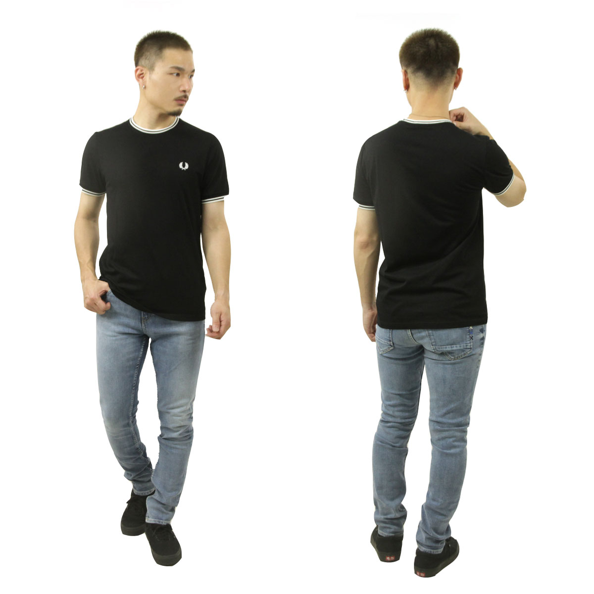 �ե�åɥڥ꡼ ��� ȾµT����� ��������Ź FRED PERRY ���롼�ͥå� ���ݥ���� ���� TWIN TIPPED SHORT SLEEVE T-SHIRT M1588 102 BLACK