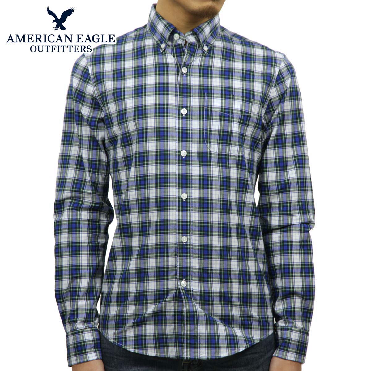 ����ꥫ�󥤡����� AMERICAN EAGLE ������ ��� �ܥ��������Ĺµ����� AE Plaid Poplin Button-Down Shirt 0153-1272-307 A04B B1C C1D D6E E07F