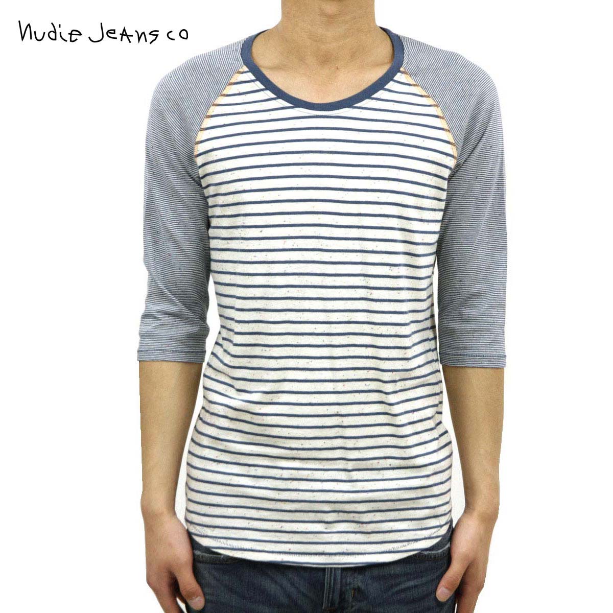 ̡ǥ Nudie Jeans Ź  ʬT Quarter Sleeve Tee WHITE-BLUE A62B B1C C1D D1E E01F