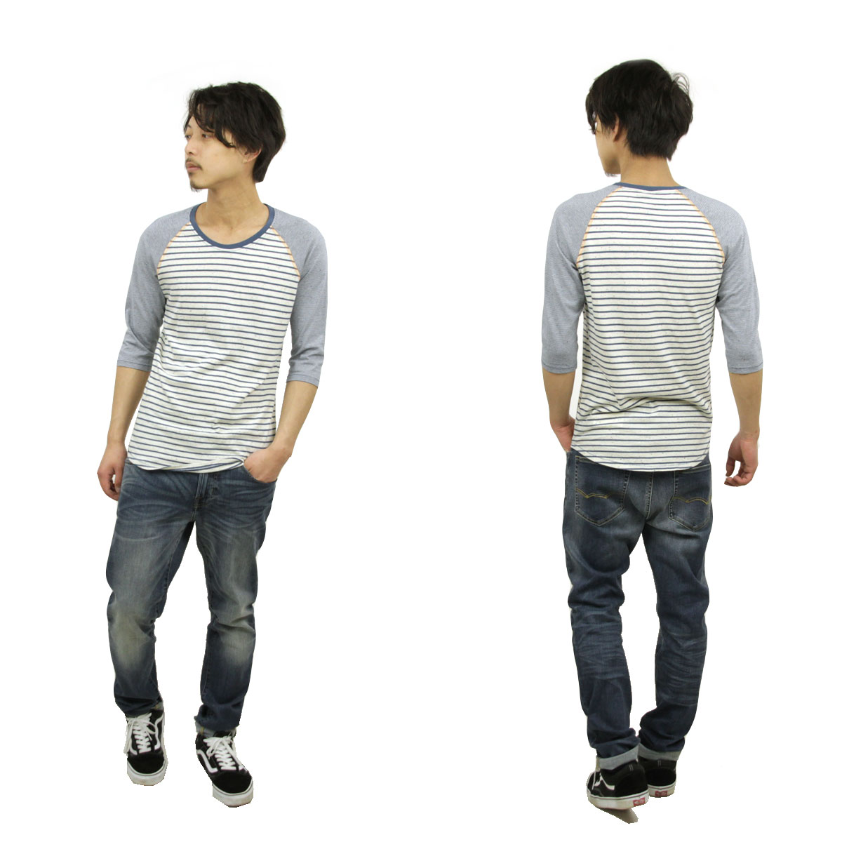 ̡ǥ Nudie Jeans Ź  ʬT Quarter Sleeve Tee WHITE-BLUE A62B B1C C1D D1E E01F