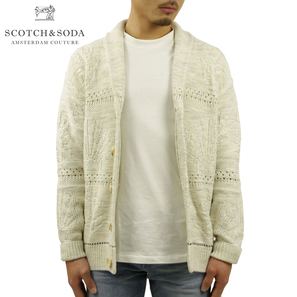 スコッチアンドソーダ カーディガン メンズ 正規販売店 Scotch Soda コットンカーディガン Relaxed Beach Structured Jacquard Knit Cardigan 0 A39b B1c C1d D7e E18f Recollection レコレクション Online Shop