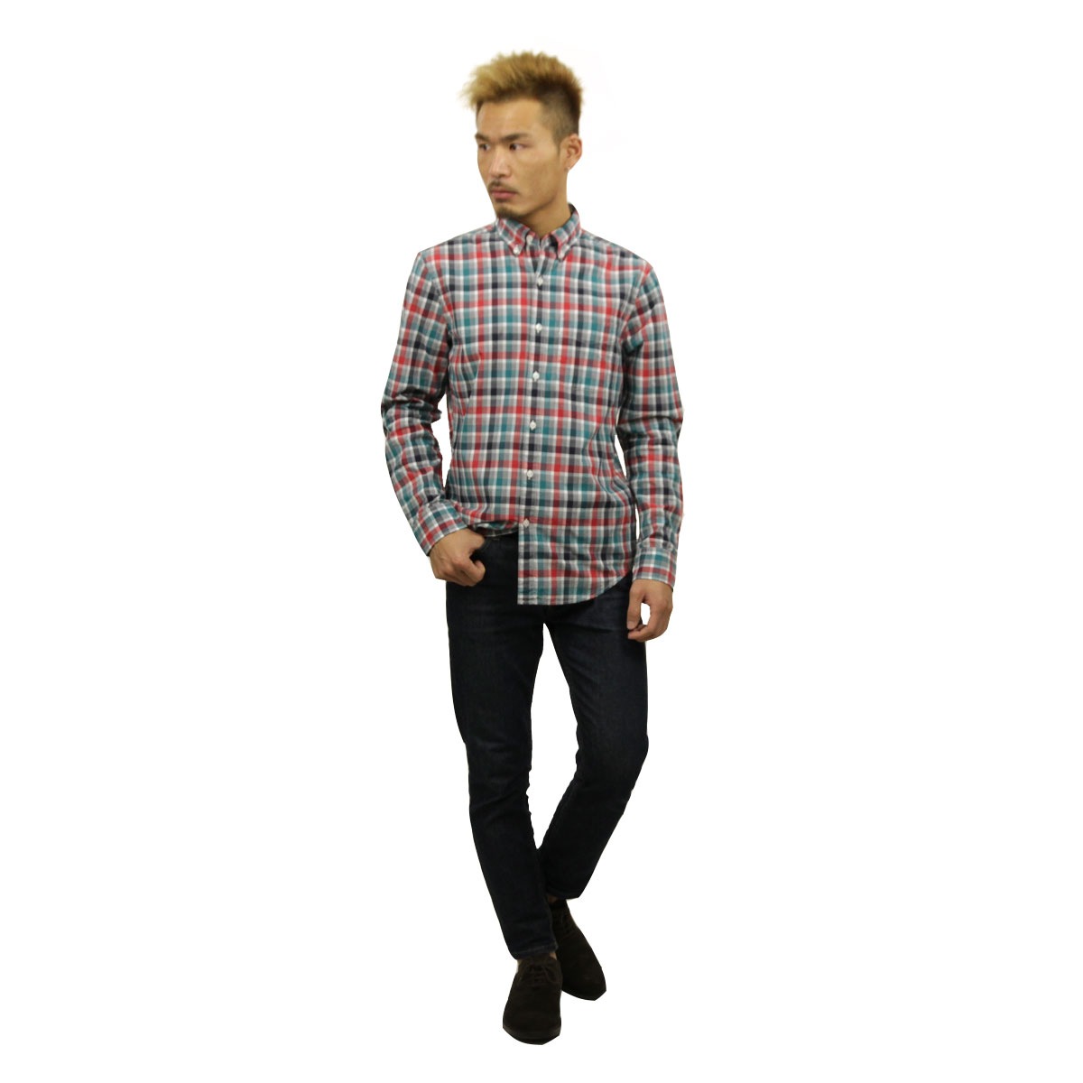 ����ꥫ�󥤡����� AMERICAN EAGLE ������ ��� Ĺµ �ܥ�������󥷥�� AE PLAID POPLIN BUTTON-DOWN SHIRT 0153-1272-900 A04B B1C C1D D6E E11F
