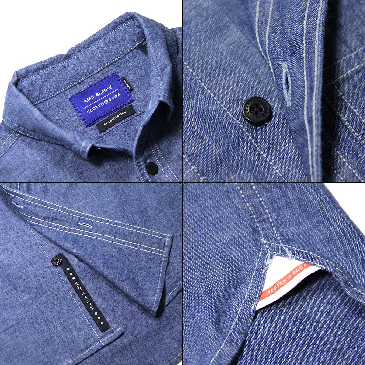 �����å�����ɥ����� ����� ��� ��������Ź SCOTCH��SODA Ĺµ����� �����֥졼����� AMS BLAUW ORGANIC COTTON CHAMBRAY WORK WEAR SHIRT D 157380 0089 21415 74 INDIGO A39B B1C C1D D6E E07F