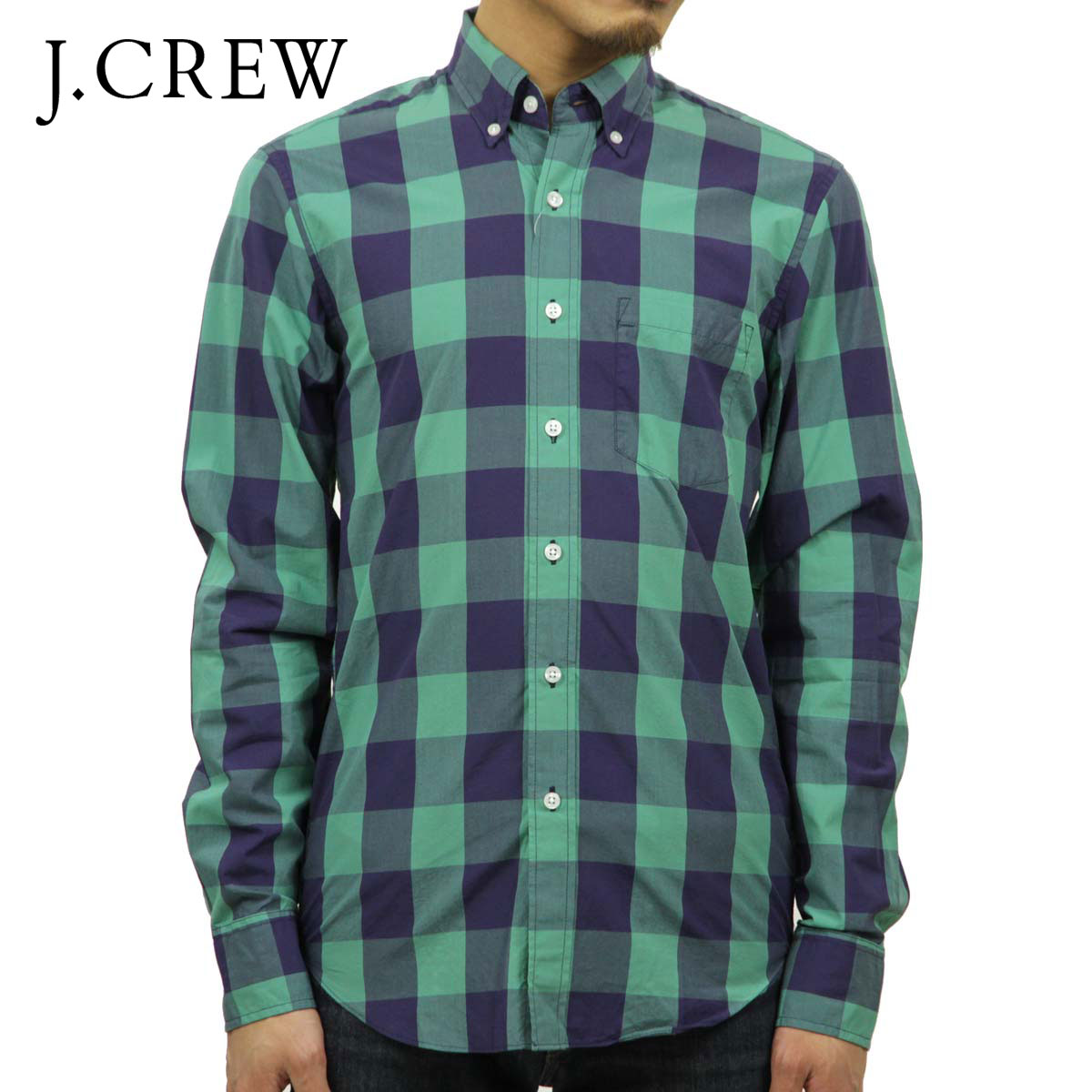 ���������롼 ����� ��� ������ J.CREW Ĺµ����� �ܥ�������󥷥��  SLIM LIGHTWEIGHT SHIRT IN OVERSIZE GINGHAM GREEN A38B B1C C1D D6E E08F