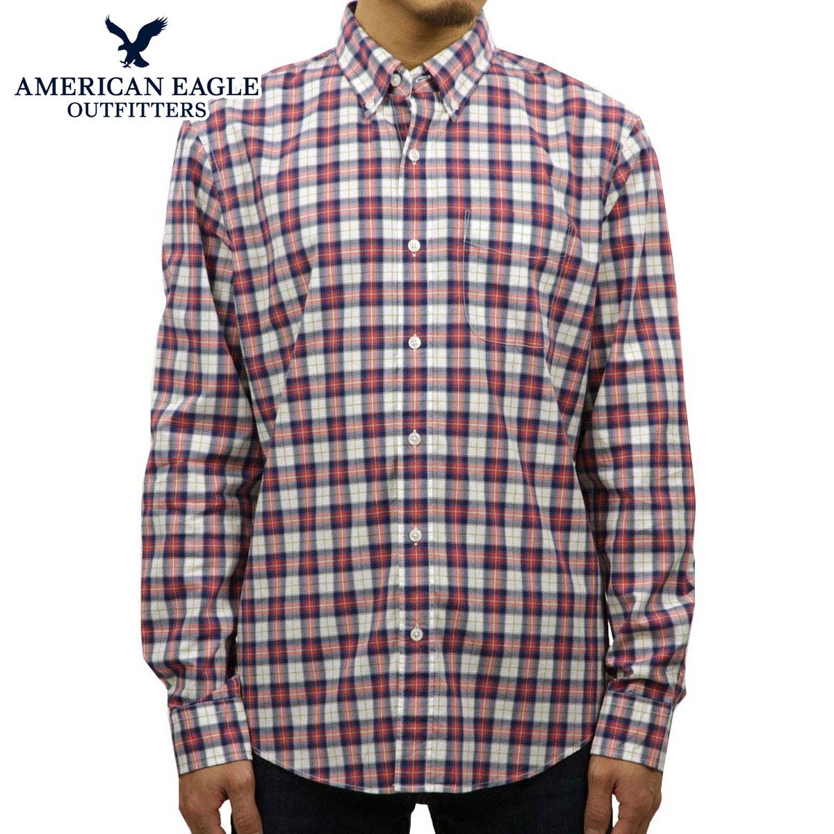 ����ꥫ�󥤡����� AMERICAN EAGLE ������ ��� Ĺµ �ܥ�������󥷥�� AE PLAID POPLIN BUTTON-DOWN SHIRT 0153-1272-106 A04B B1C C1D D6E E11F