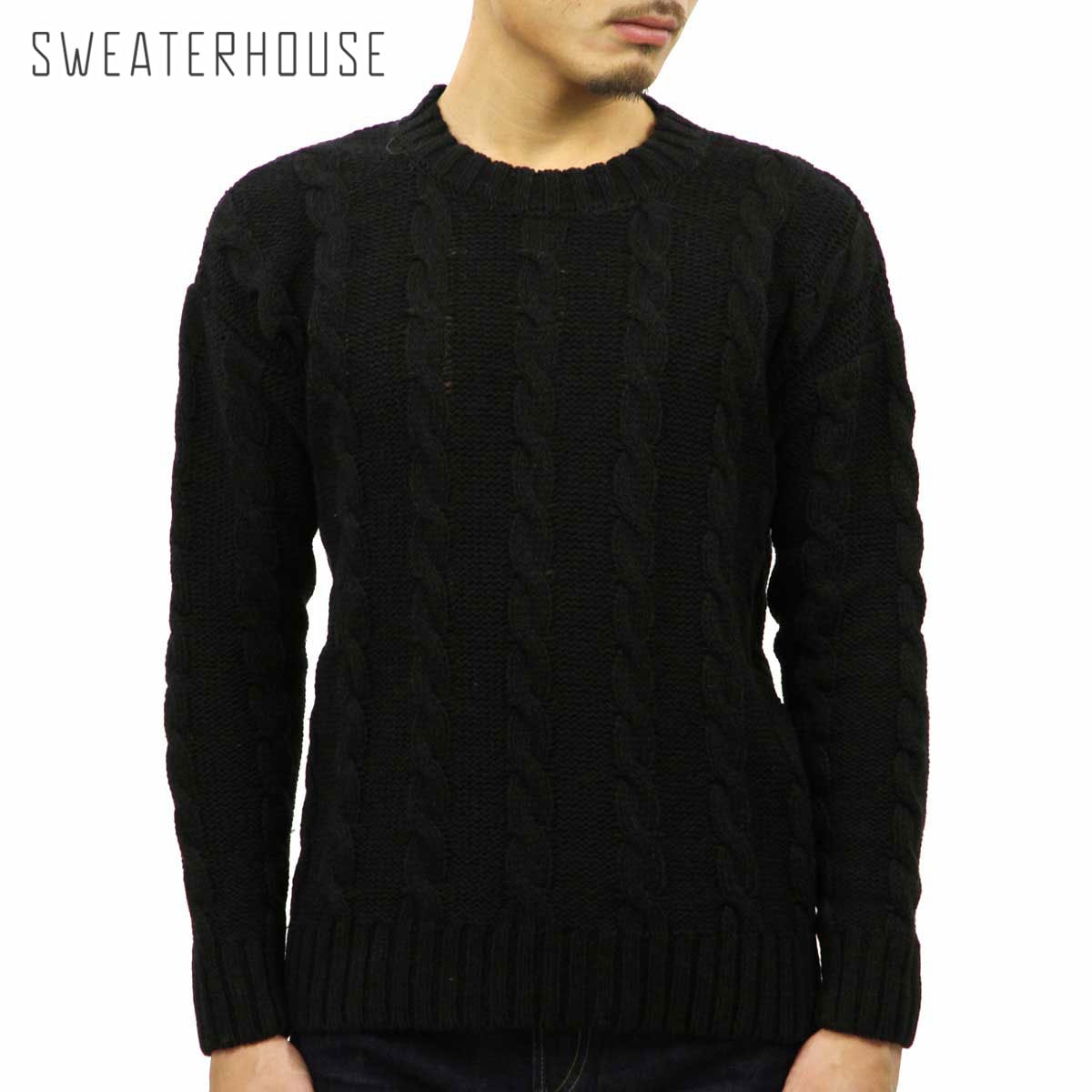 セーターハウス セーター メンズ 正規販売店 SWEATERHOUSE CREW NECK CABLE KNIT SWEATER 1KN1235 6035 BLACK クリスマス プレゼント ラッピング セーターハウス セーター メンズ 正規販売店 SWEATERHOUSE CREW NECK