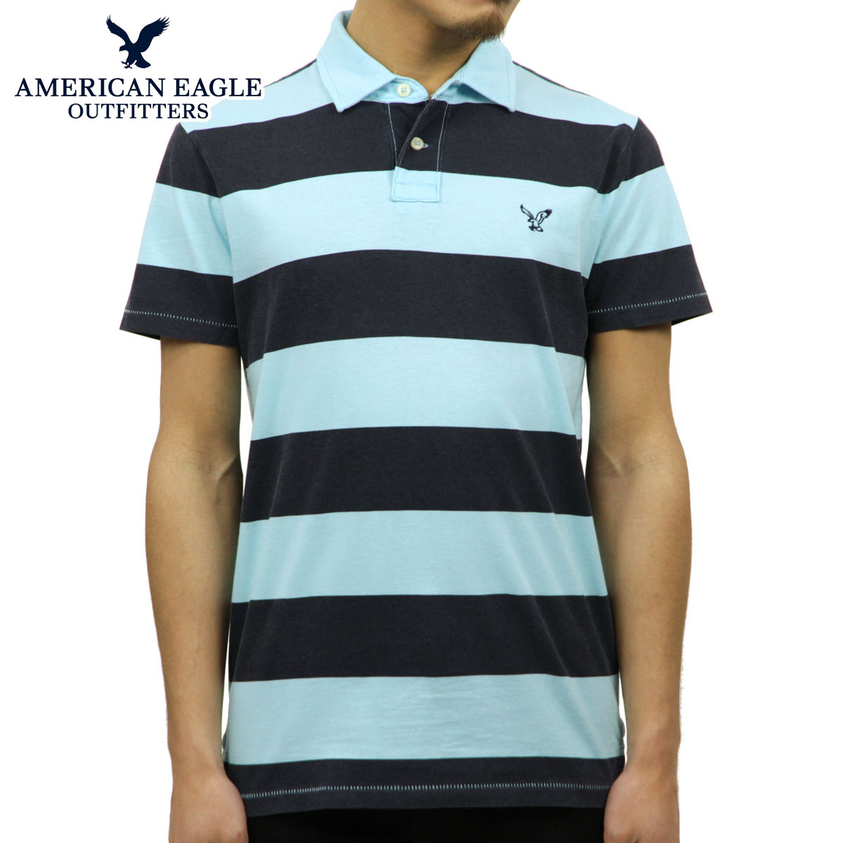 ����ꥫ�󥤡����� �ݥ������ ��� ������ AMERICAN EAGLE Ⱦµ�ݥ������  AE Striped Jersey Polo 2165-7192 BLUE A04B B1C C1D D3E E07F