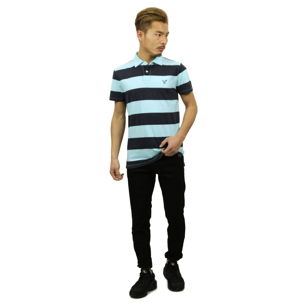 ����ꥫ�󥤡����� �ݥ������ ��� ������ AMERICAN EAGLE Ⱦµ�ݥ������  AE Striped Jersey Polo 2165-7192 BLUE A04B B1C C1D D3E E07F