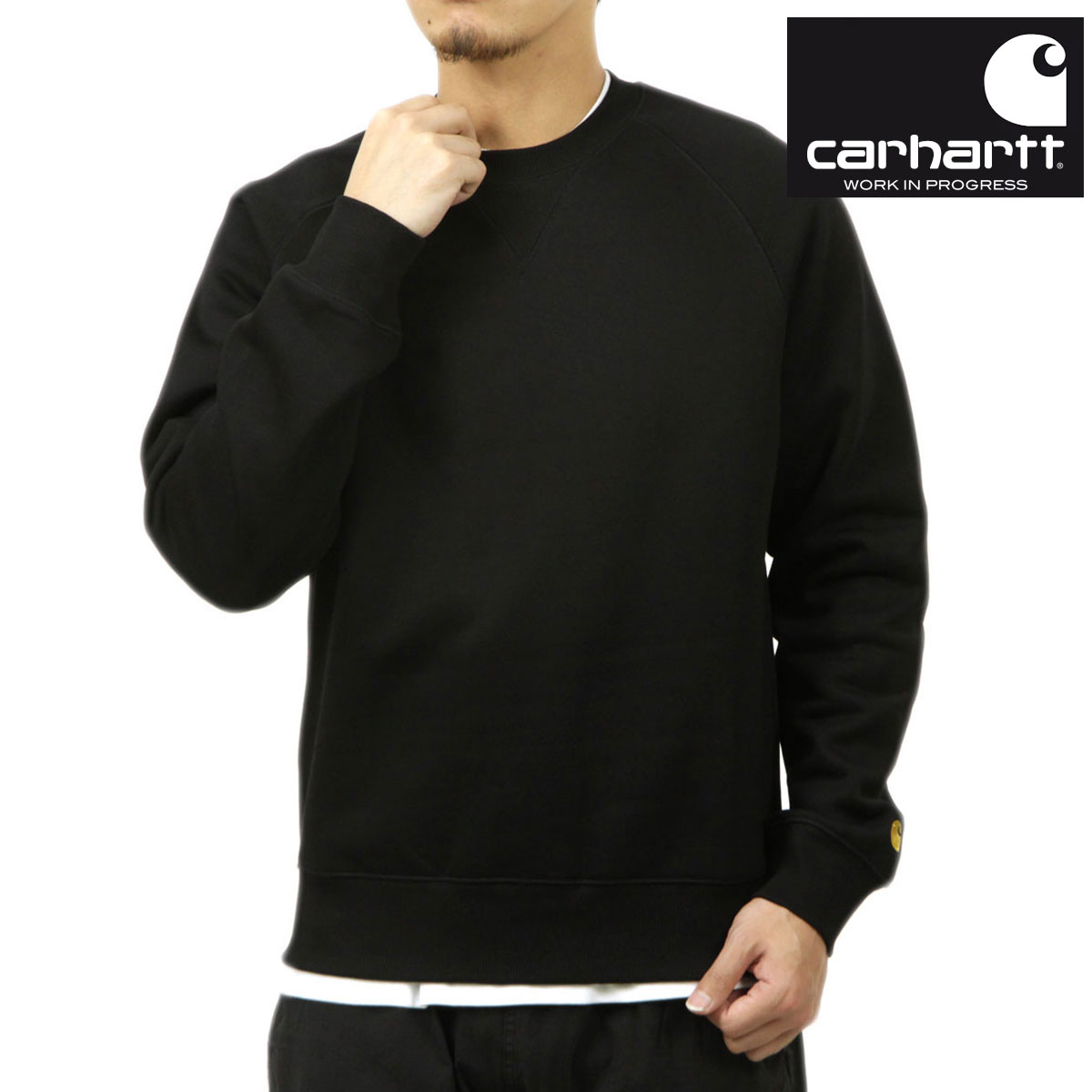 �����ϡ��� ��� �������å� ������ CARHARTT WIP ���롼�ͥå� �ȥ졼�ʡ� CHASE SWEATSHIRT BLACK/GOLD I033660 00FXX