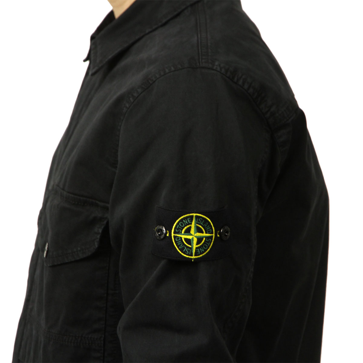 ���ȡ��󥢥����� ��� ����ĥ��㥱�å� ������ STONE ISLAND ���åץ��å� ���åȥ� �������� ORGANIC COTTON STRETCH BROKEN TWILL 'OLD' EFFECT REGULAR OVERSHIRT BLACK 1200001 S0004 V0129
