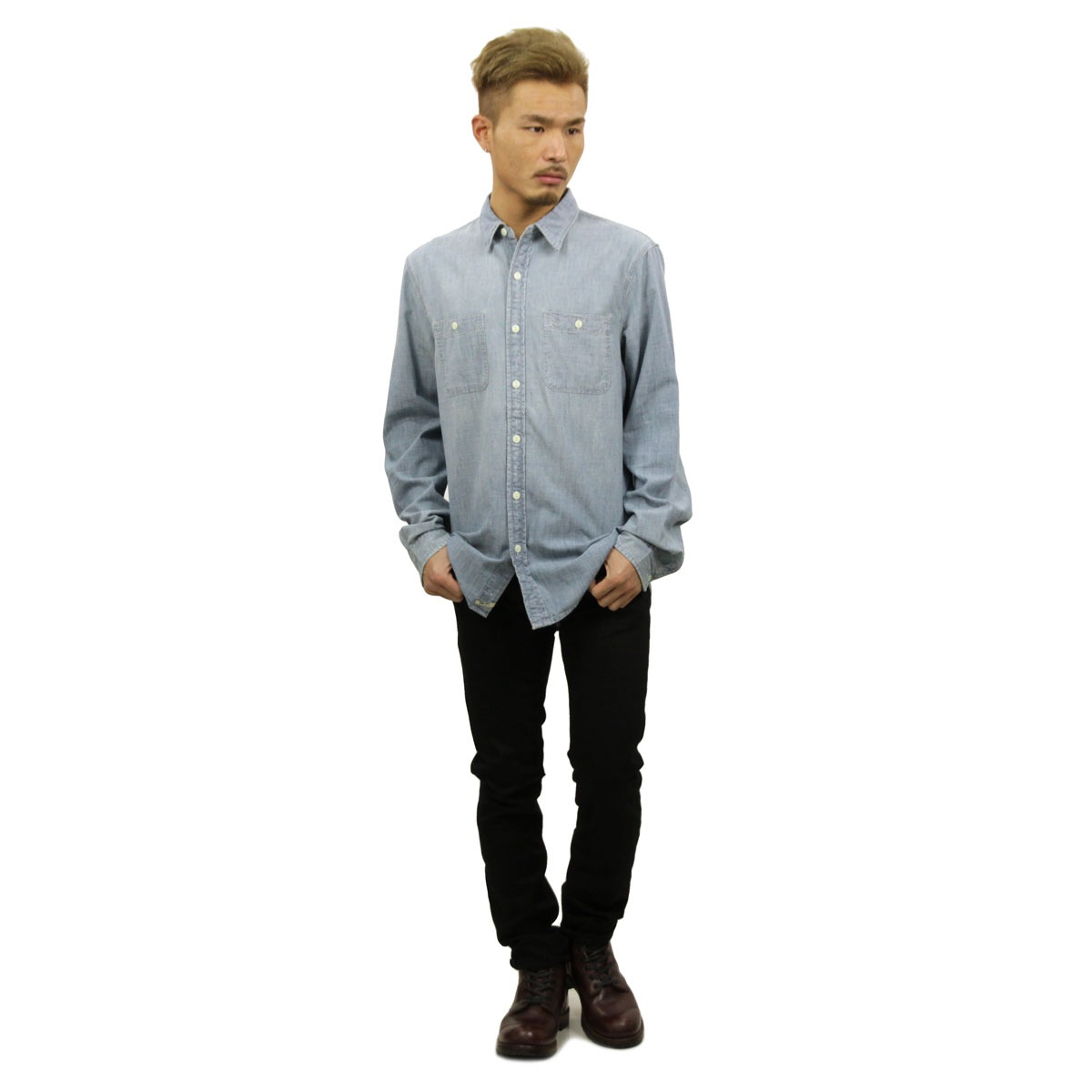 �ǥ˥ॢ��ɥ��ץ饤 �ݥ� ���ե������ ����� ��� ������ DENIM��SUPPLY RALPH LAUREN Ĺµ�����  COTTON CHAMBRAY SHIRT A44B B1C C1D D6E E07F