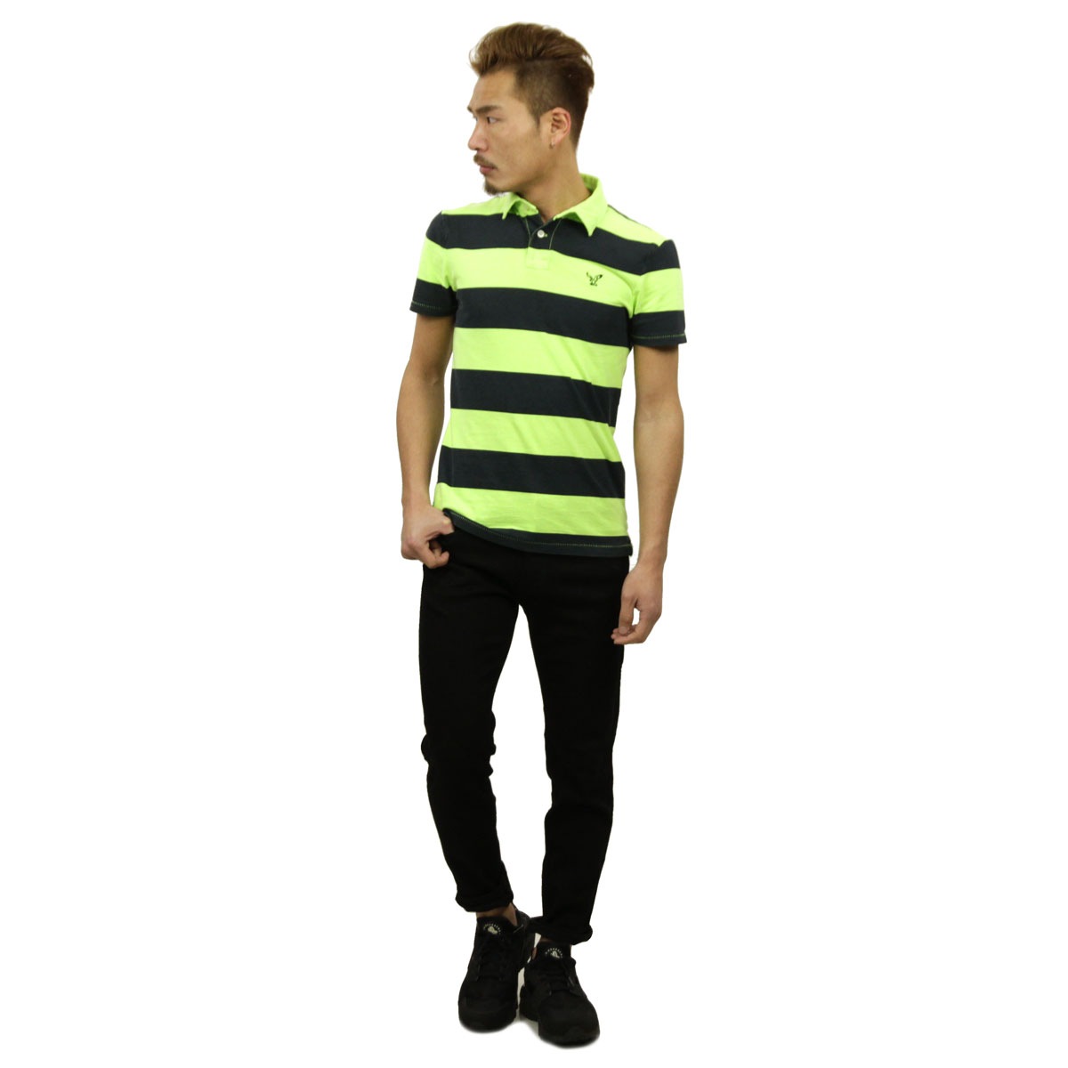 ����ꥫ�󥤡����� �ݥ������ ��� ������ AMERICAN EAGLE Ⱦµ�ݥ������  AE Striped Jersey Polo 2165-7192 LIME A04B B1C C1D D3E E08F