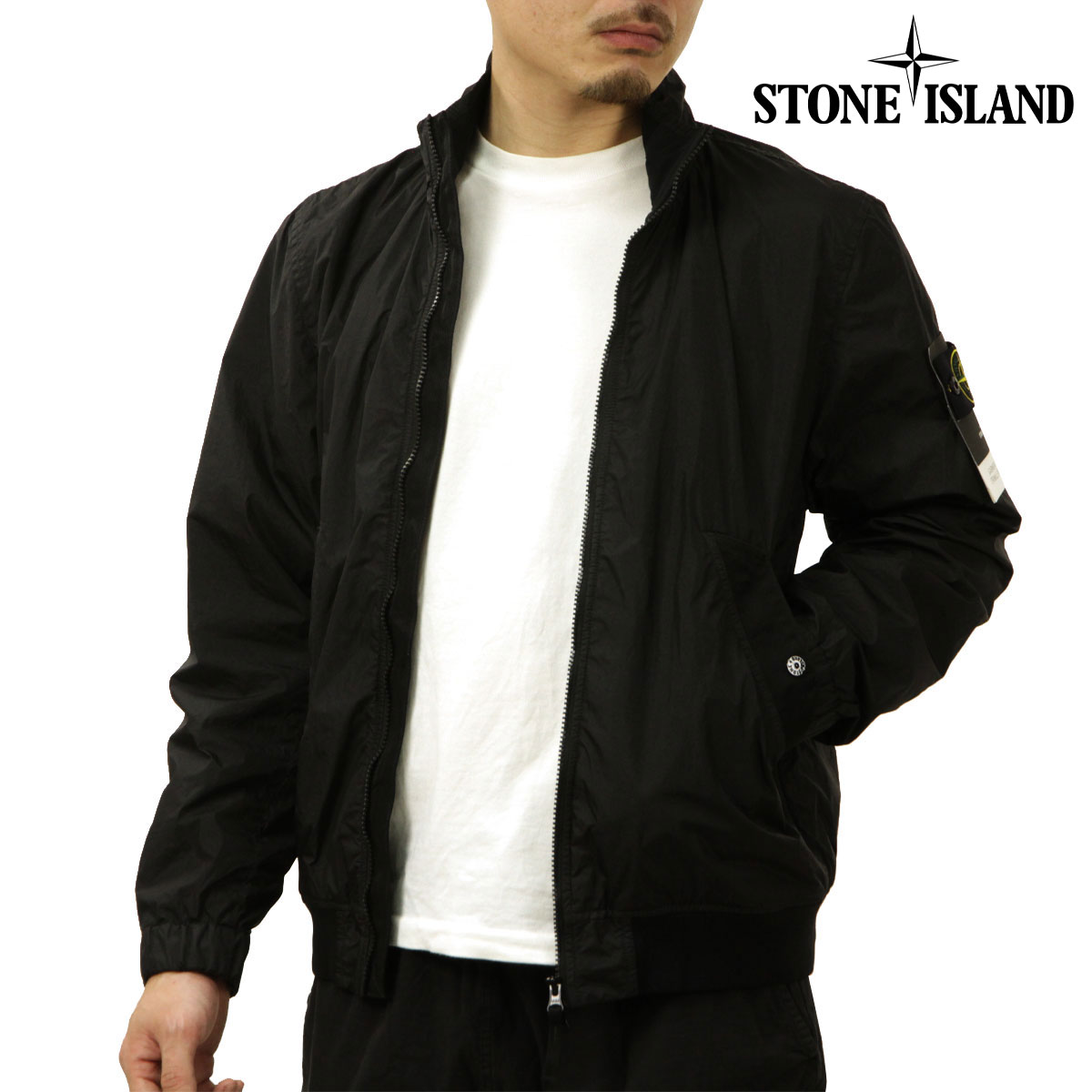 ���ȡ��󥢥����� ��� �ʥ����󥸥㥱�å� ������ STONE ISLAND ���åץ��å� �������� GARMENT DYED CRINKLE REPS NY RECYCLED NYLON JACKET BLACK 4100111 S0A23 V0029