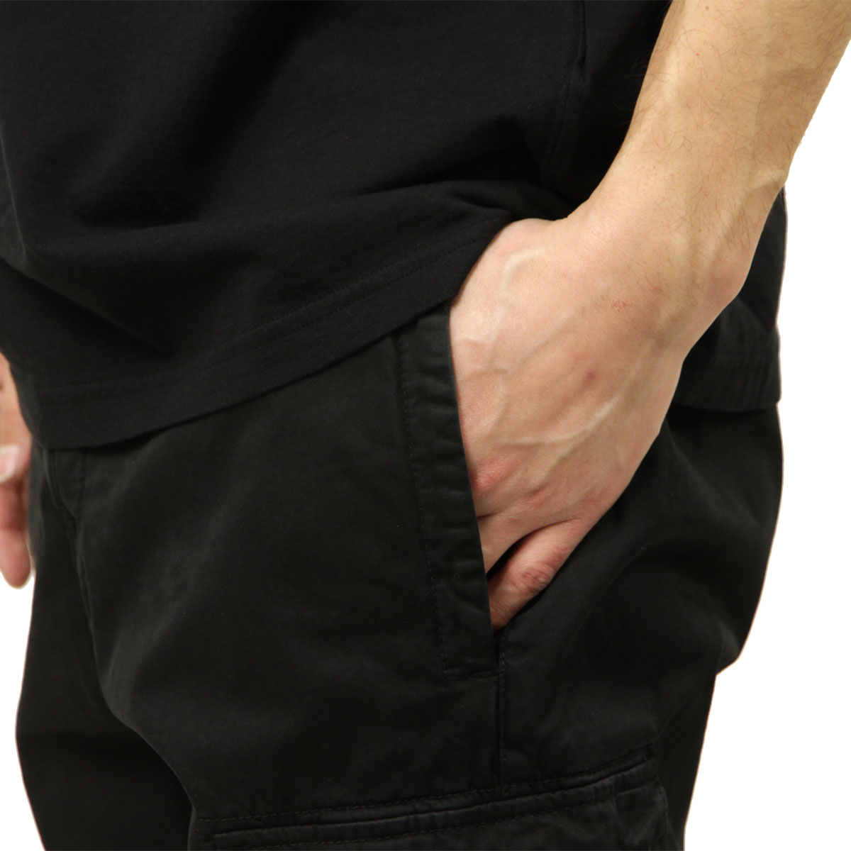 ���ȡ��󥢥����� ��� �ȥ饦�����ѥ�� ������ STONE ISLAND ���åȥ� �������ѥ�� ORGANIC COTTON STRETCH BROKEN TWILL GARMENT DYED 'OLD' EFFECT CARGO TROUSER PANTS BLACK 3100051 S0004 V0129