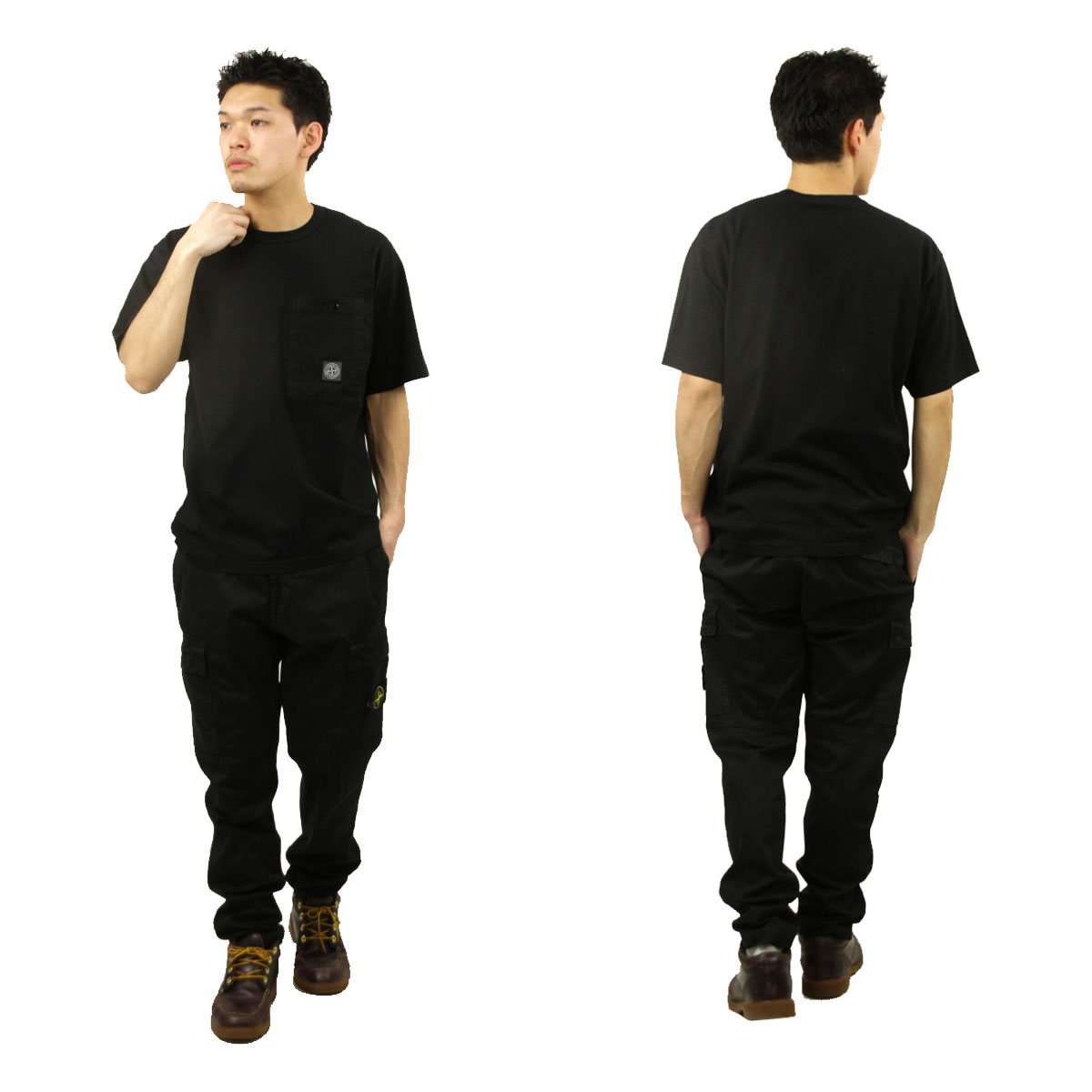 ���ȡ��󥢥����� ��� �ȥ饦�����ѥ�� ������ STONE ISLAND ���åȥ� �������ѥ�� ORGANIC COTTON STRETCH BROKEN TWILL GARMENT DYED 'OLD' EFFECT CARGO TROUSER PANTS BLACK 3100051 S0004 V0129