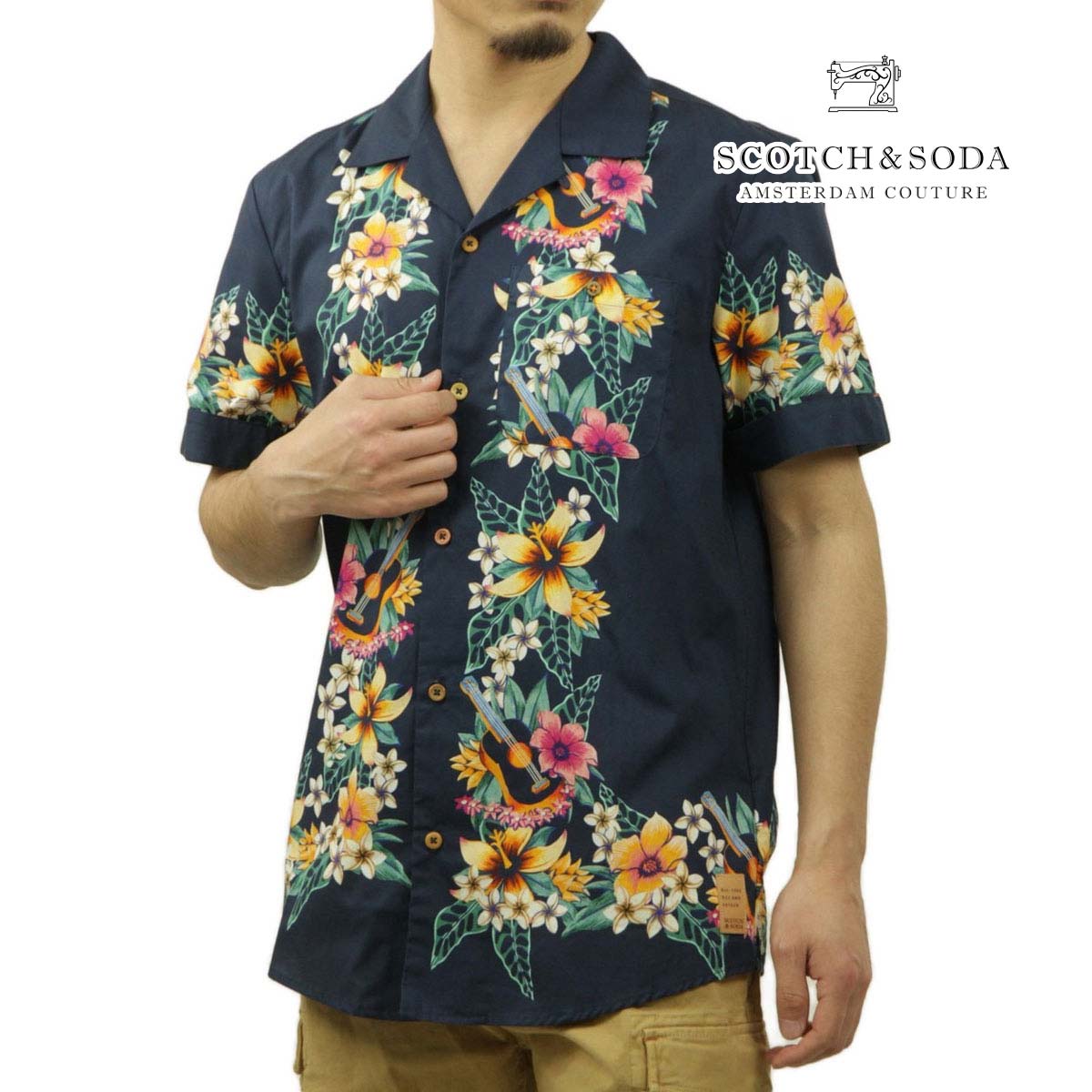 �����å�����ɥ����� ��� ���ߥ���� ��������Ź SCOTCH��SODA Ⱦµ����� �����ϥ���� SEASONAL PRINTED HAWAIIAN DETAILED SHIRT 166014 0218 COMBO B