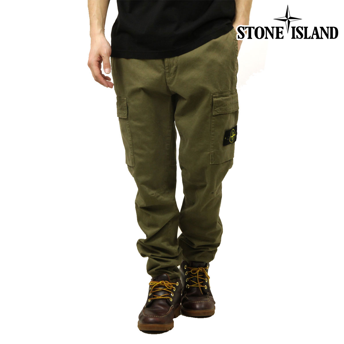 ���ȡ��󥢥����� ��� �ȥ饦�����ѥ�� ������ STONE ISLAND ���åȥ� �������ѥ�� ORGANIC COTTON STRETCH BROKEN TWILL GARMENT DYED 'OLD' EFFECT CARGO TROUSER PANTS MILITARY GREEN 3100051 S0004 V015G
