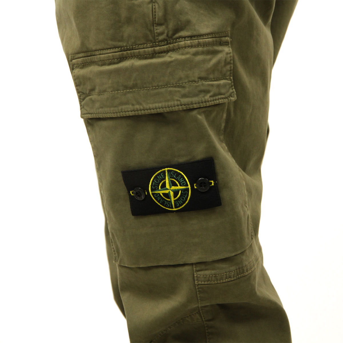 ���ȡ��󥢥����� ��� �ȥ饦�����ѥ�� ������ STONE ISLAND ���åȥ� �������ѥ�� ORGANIC COTTON STRETCH BROKEN TWILL GARMENT DYED 'OLD' EFFECT CARGO TROUSER PANTS MILITARY GREEN 3100051 S0004 V015G