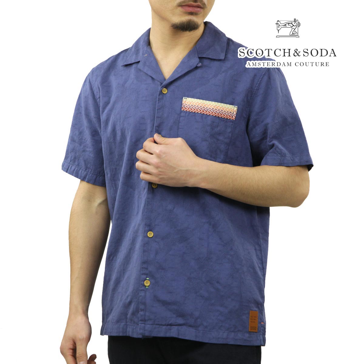 �����å�����ɥ����� ��� ���ߥ���� ��������Ź SCOTCH��SODA Ⱦµ����� �����ϥ���� JACQUARD SHORTSLEEVE SHIRT 166017 4622 INDIGO