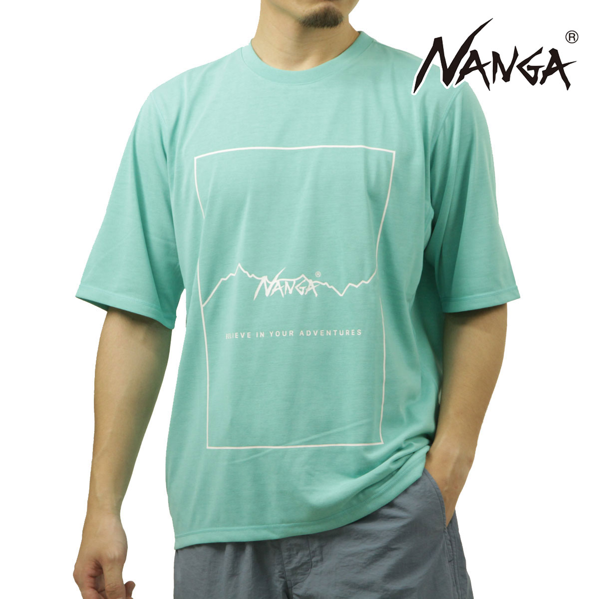 �ʥ� ��� ȾµT����� ��������Ź NANGA �ݥꥨ���ƥ� �ե졼����� DRY MIX FRAME LOGO TEE N2500-1M509A TQS TURQUOISE